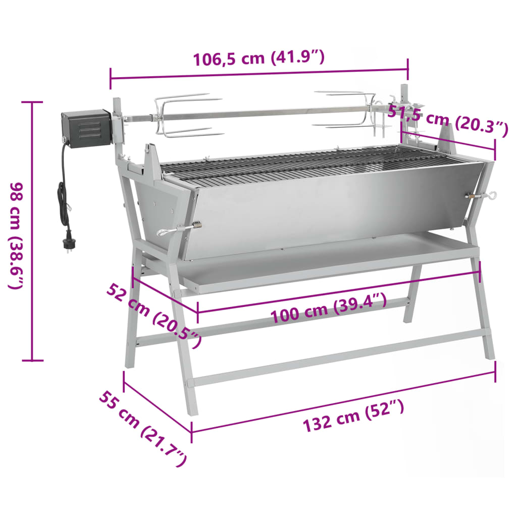 BBQ Grill mit Drehspieß Eisen und Edelstahl – Bild 10