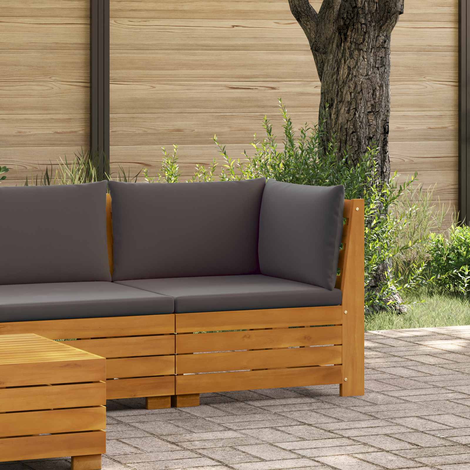 Garten-Ecksofa aus Massivholz Akazie mit Kissen