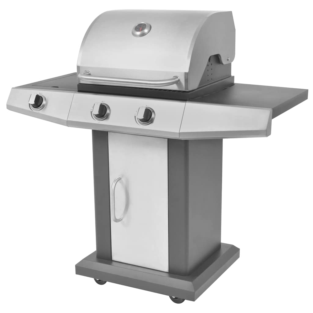 Gasgrill aus Stahl Silber mit Rädern