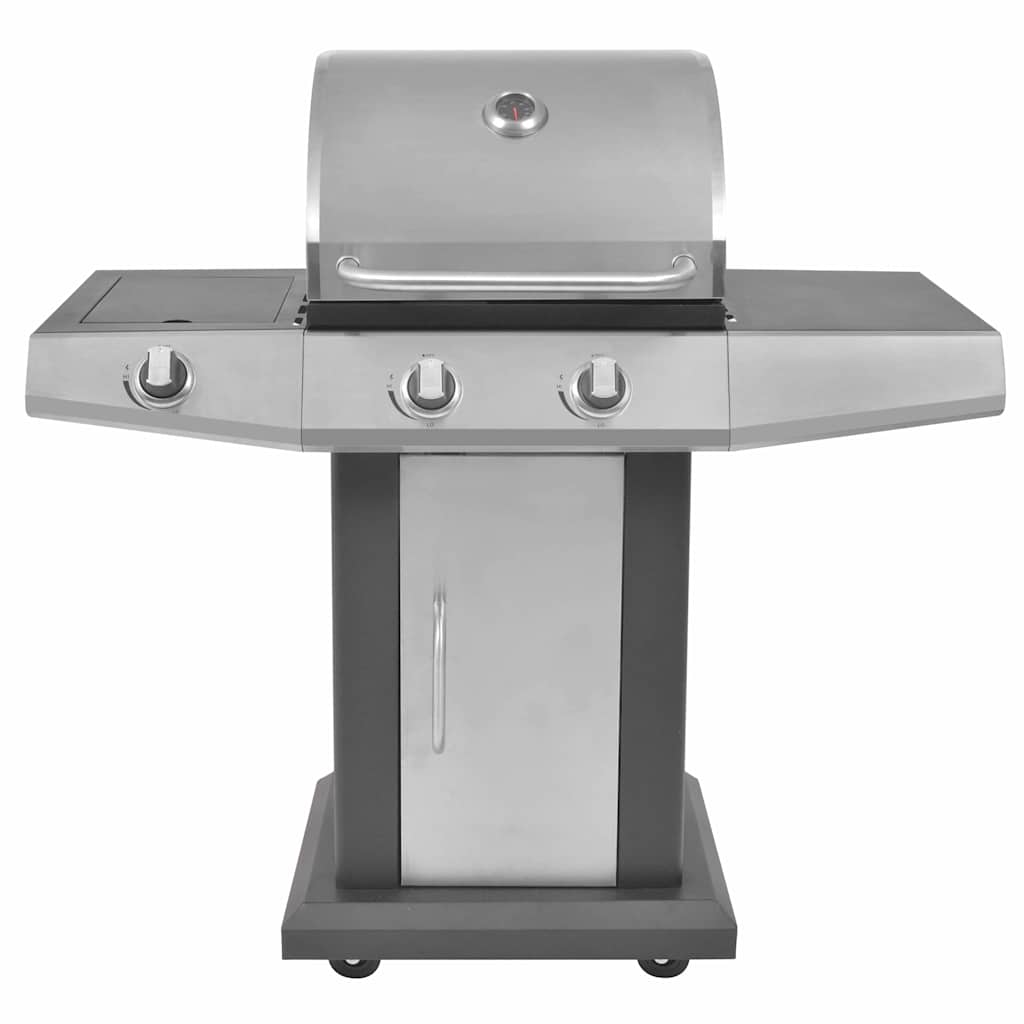 Gasgrill aus Stahl Silber mit Rädern – Bild 3