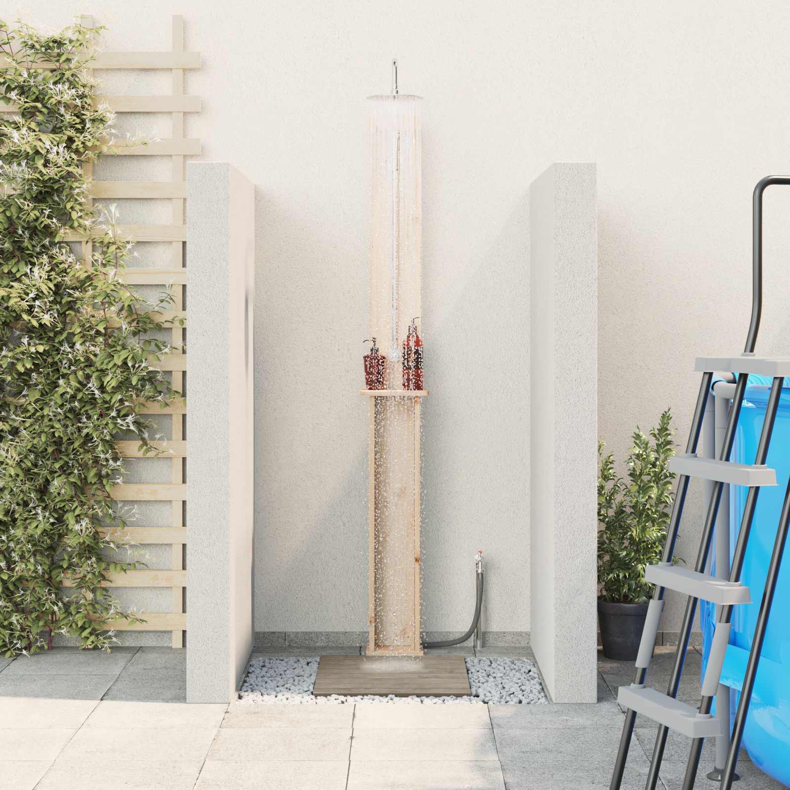 Outdoor-Dusche Holz/Edelstahl höhenverstellbar 246 cm
